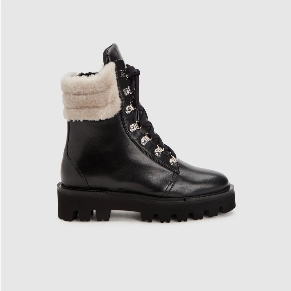 Aquatalia Alyssa shearling trim leather combat boots WEATHERPROOF size 8.5